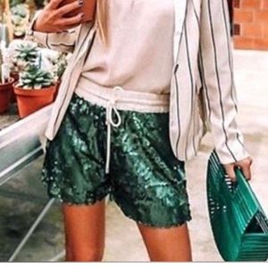 NWT Zara Green Sequins Shorts Sz Small
